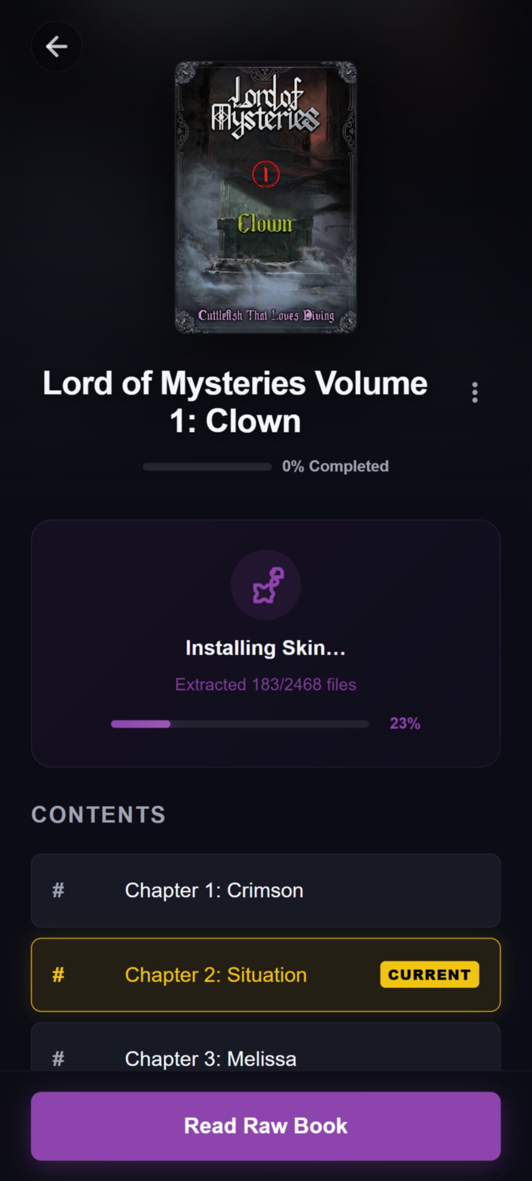 Screenshot showing skin installation to generate character lore